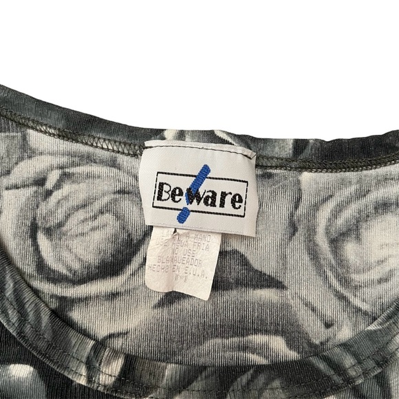 Vintage 90s Y2K Beware Gray Rose Floral Printed Top - Picture 3 of 4